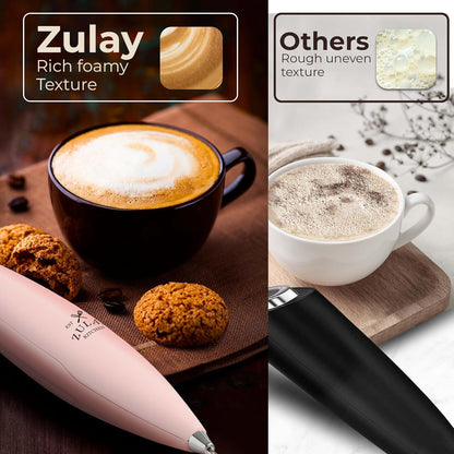 Zulay Kitchen Powerful Milk Frother Wand With Duracell Batteries - Ultra Fast Handheld Drink Mixer - Electric Whisk Foam Maker for Coffee, Lattes, Cappuccino & Matcha - Z1 Motor - Black - Colors B
