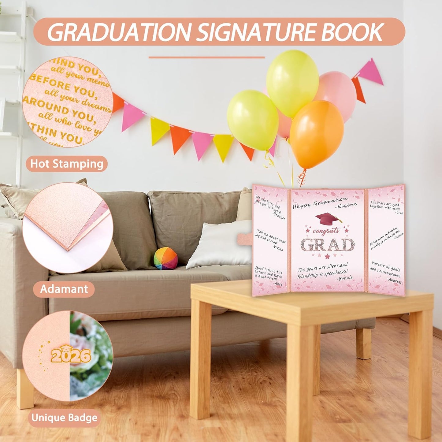 Vlipoeasn 2026 Graduation Guest Book Alternative, Black Gold Class of 2026 Graduation Party Decorations, Graduation Signature Book for 2026 College High School, Unique Graduation Gifts for Friends