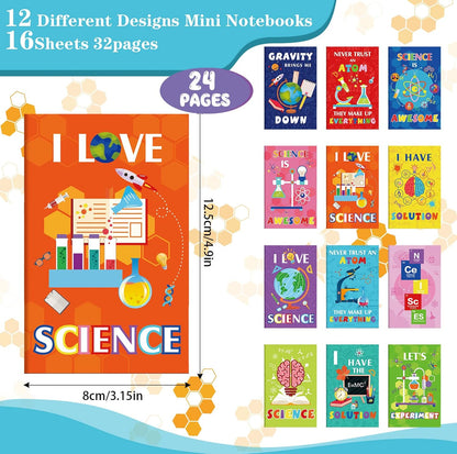 PerKoop 24 Pcs Science Party favors Mini Notebooks 4.92 x 3.15 Inch Small Pocket Notebook Bulk Science Party Supplies for Kids Teacher School Office Gift Prizes Travel Supplies