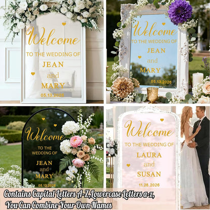 Custom Name Welcome to Our Wedding Signs Personalized Wedding Mirror Decals Selfie Mirror Decal for Wedding Entry Reception Display Golden Date Marriage DIY Vinyl Lettering Welcome Party Decoration