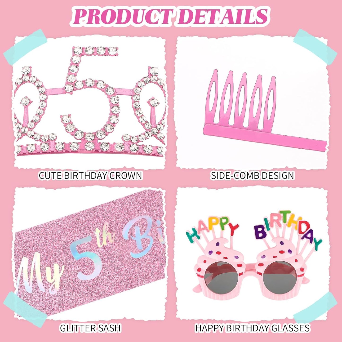 YARIEW 3rd Birthday Decorations, 3rd Glitter Purple Sash and Crown Kit with Happy Birthday Sunglasses, Tiara Princess Crown and Sash Party Outfit Accessory