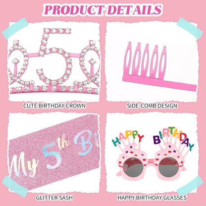 YARIEW 3rd Birthday Decorations, 3rd Glitter Purple Sash and Crown Kit with Happy Birthday Sunglasses, Tiara Princess Crown and Sash Party Outfit Accessory