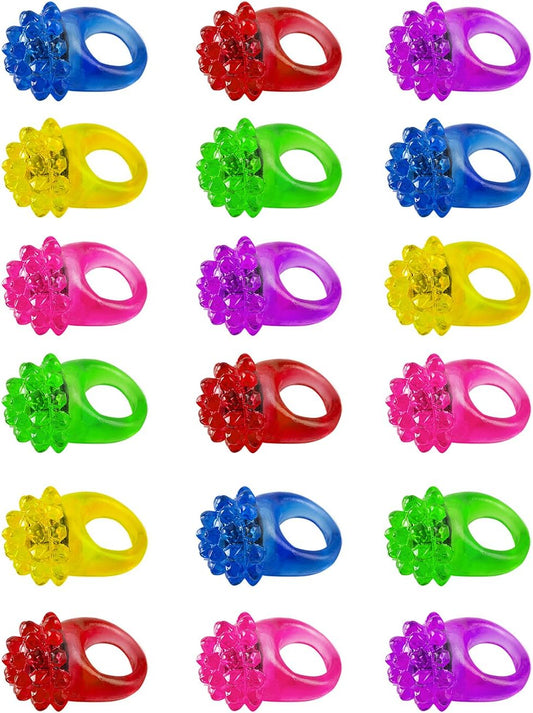 Super Z Outlet Flashing Colorful LED Light Up Bumpy Jelly Rubber Rings Finger Toys for Parties, Event Favors, Raves, Concert Shows, Gifts (18 Pack)