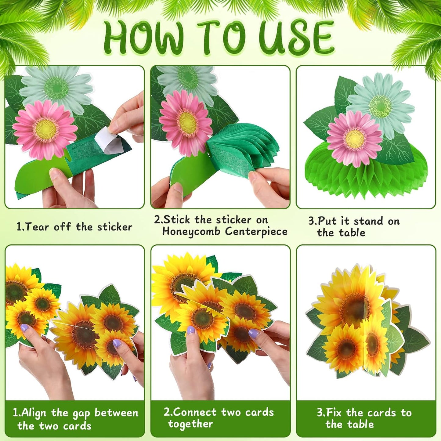10 Pieces Spring Sunflower Honeycomb Centerpiece Flower Table Decoration Spring Summer Birthday Party Decor for Mother's Day Women Office Classroom Kids Butterfly Daisy Party Supplies