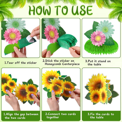 10 Pieces Spring Sunflower Honeycomb Centerpiece Flower Table Decoration Spring Summer Birthday Party Decor for Mother's Day Women Office Classroom Kids Butterfly Daisy Party Supplies
