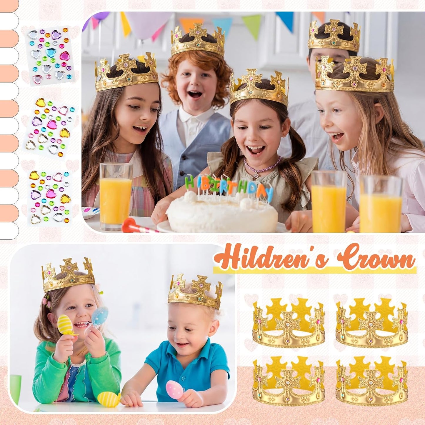 Yaomiao 66 Pieces Foam Princess Tiaras DIY Crowns Kids Party Favors Craft Crystal Diamond Sticker Girls Making Your Own Tiara (Gold)