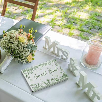 Panelee Wedding Guest Book with Pen Set Elegant Guest Sign in Books Bridal Shower Guestbook Beautiful Guest Book Wedding Reception Guestbook for Wedding (Flower, Blue)