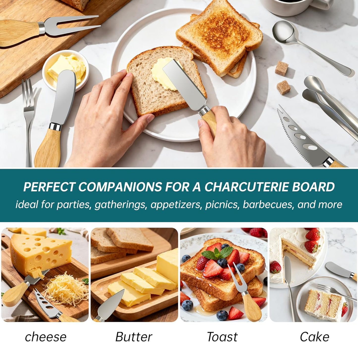 Gold Charcuterie Boards Accessories Bowls Utensils, Cheese Knife Set Mini Butter Spreader, Serving Tongs, Forks, Spoons, Dipping Bowls with Lids, Toothpick Flag, Honey Dippers for Party Platter Making