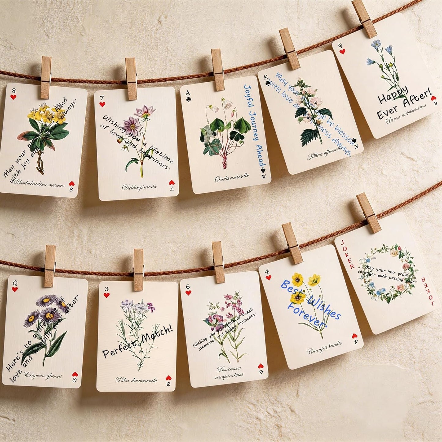 54 PCS Personalized Wedding Guest Book Alternative, Floral Wedding Guest Playing Cards Set with Wooden Openwork Storage Box, Wildflower Wedding Book Ideas, Guest Card Deck for Wedding Bridal Shower