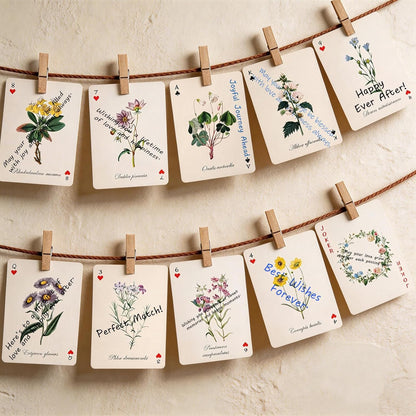 54 PCS Personalized Wedding Guest Book Alternative, Floral Wedding Guest Playing Cards Set with Wooden Openwork Storage Box, Wildflower Wedding Book Ideas, Guest Card Deck for Wedding Bridal Shower