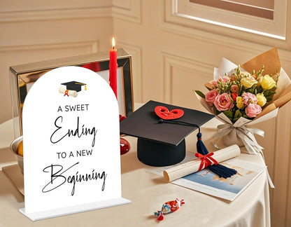 Graduation Guestbook Sign, 6 x 8 Inch White Arch Acrylic Grad Party Sign with Holder, Graduation Party Sign for Class of 2026, Grad Decor, High School College Party Supplies - DL02