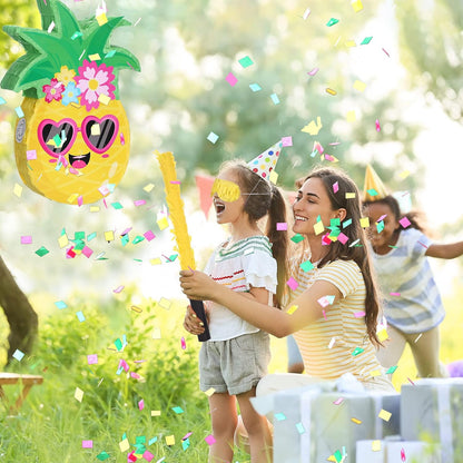 Threan Small Tiki Tropical Hawaii Piñata with Blindfold Bat Aloha Luau Piñata for Hawaiian Luau Themed Party Decoration Summer Birthday Party Supplies, 15.7 x 3.1 x 12.2 Inch