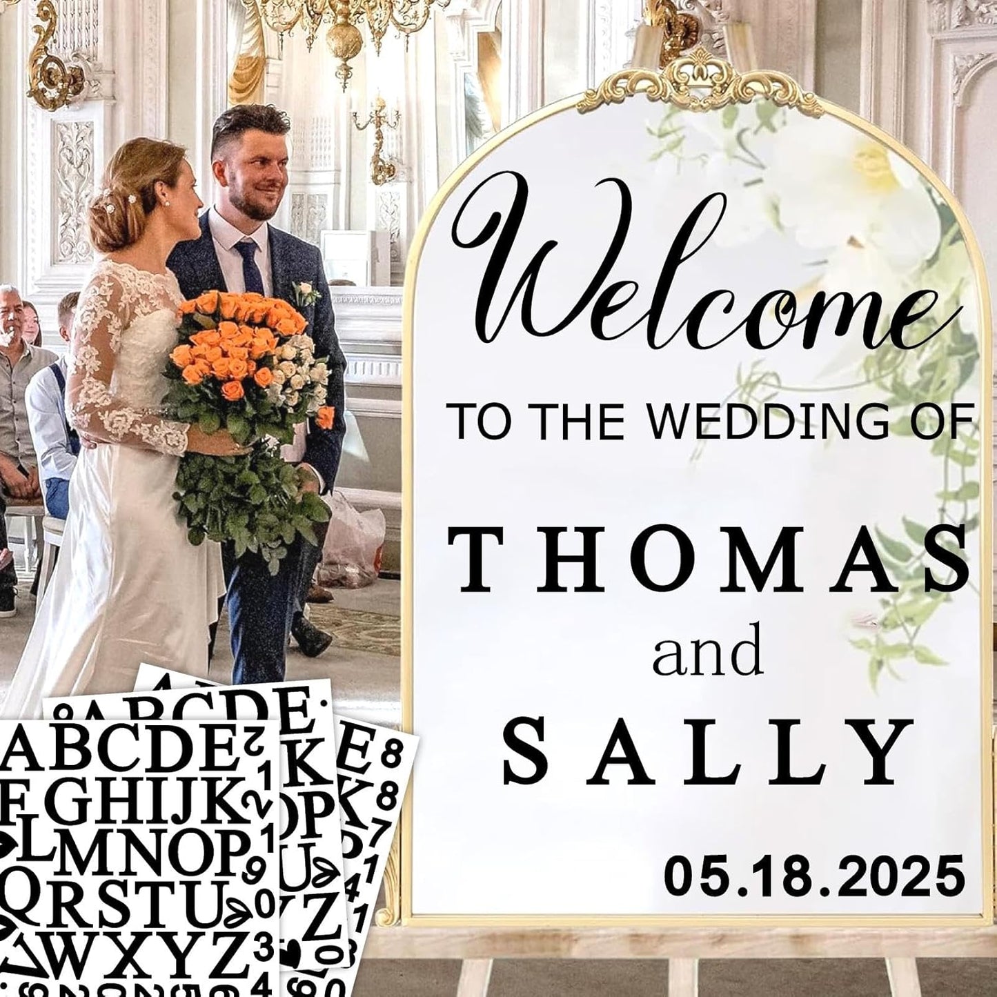 Custom Name Welcome to Our Wedding Signs Personalized Wedding Mirror Decals Selfie Mirror Decal for Wedding Entry Reception Display Golden Date Marriage DIY Vinyl Lettering Welcome Party Decoration