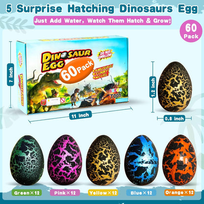 60 Pcs Hatching Dinosaur Eggs for Kids Party Favors, Easter Egg Filled with Toys Novelty Grow in Water Dino Eggs with Toys Inside Easter Basket Stuffers Birthday Gifts, Classroom Prize, Pinata Fillers