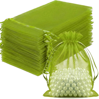 FUNFERY 100 Pcs White Organza Bags 3x4 in, Small Mesh Drawstring Gift Bags for Sachet, Jewelry, Wedding Favor, Candy Goodie Treat Bag,Easter Day