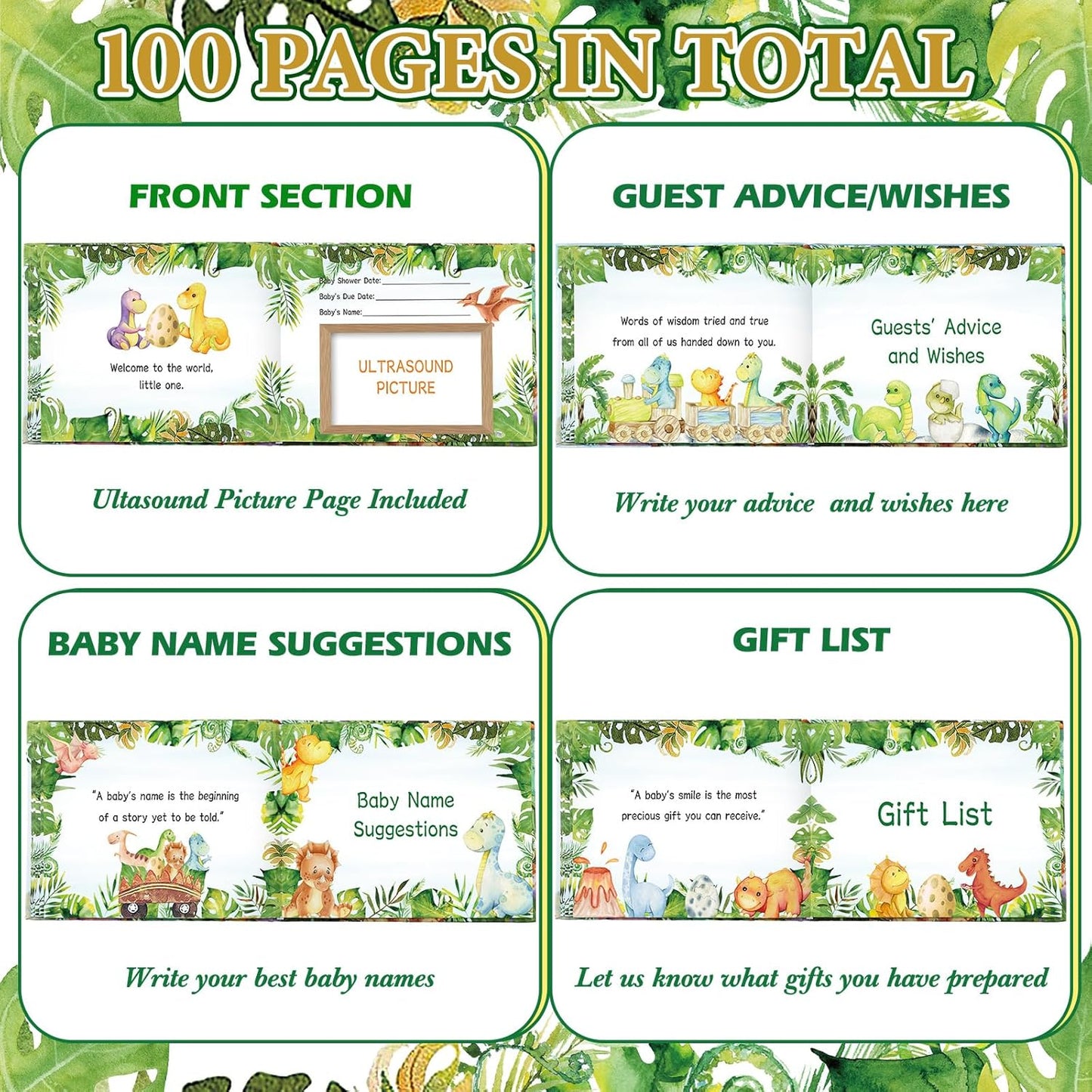 Fuyoooo 27 Pcs Safari Animal Baby Shower Guest Book Set Baby Shower Sign in Guest Floral Book Place Table Cards with Gold Pen Adhesive Photo Corner for Birthday Party