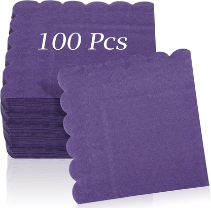 100 Pcs Cocktail Napkins, 2-Ply 5 x 5 Inches Disposable Scalloped Napkins, Thick Premium Dessert Napkins for Party, Wedding, Dinner, Birthday, Anniversary, Festival (Sage Green)