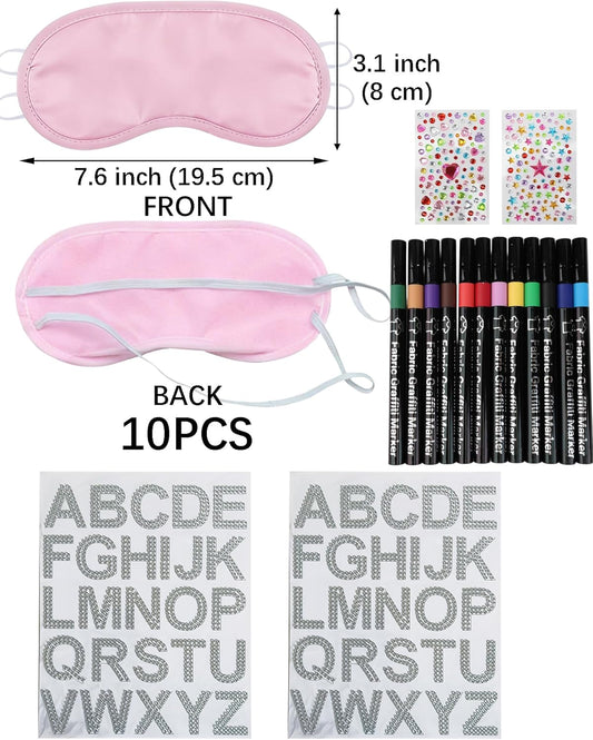TOUROAM Pajama Theme Party Decoration - Sleep Eye Masks with Marker Pens and Sheets Self-Adhesive Heart Rhinestones Gems
