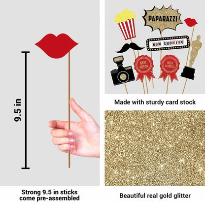 Fully Assembled Wedding Photo Booth Props - Set of 40 - Gold, Pink, Teal, & Silver Selfie Signs - Wedding Party Supplies & Decorations - Cute Designs with Real Glitter - Did We Mention No DIY