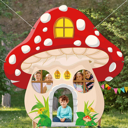 Mushroom Shaped Photo Prop Selfie Frame Party Decor Large Fabric True North VBS 2026 Photo Booth Props Mushroom Background Forest Banner Sign Jungle Woodland Baby Shower Party Supplies 59x59 Inch