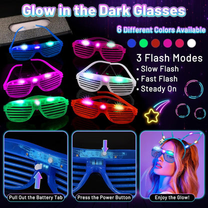 276 PCS Glow in the Dark Party Supplies, Light Up Party Favors ,Neon Glow Party Supplies with Glow Sticks, Light Up Glasses, Headband, Finger Lights, Bracelet, LED Hair Clips