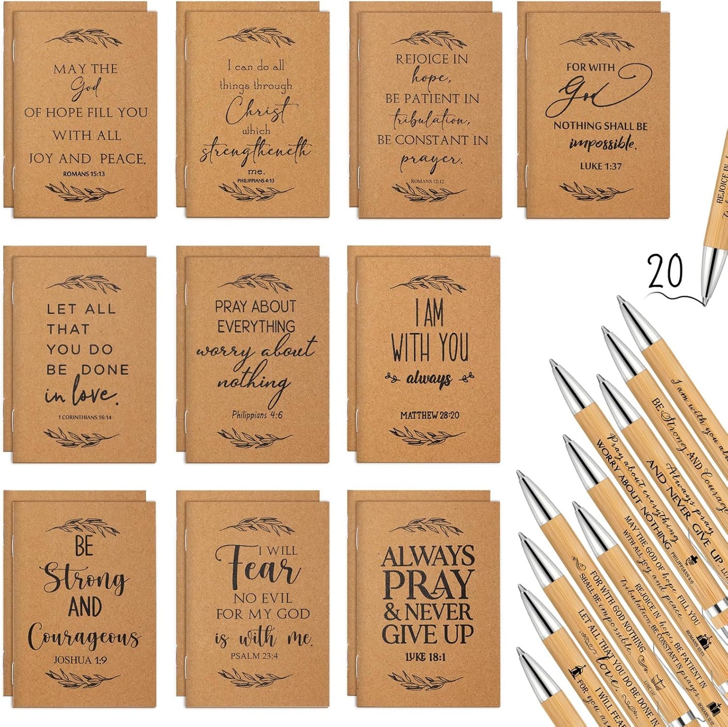Fuutreo 40 Pcs Father's Day Christian Gift Bible Verse Prayer Journals Bible Pens Inspirational Religious Notebook Mini Scripture Pocket Notepad for Church Pastor Men Women Sunday School Graduation