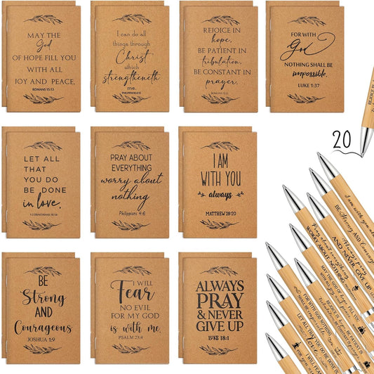 Fuutreo 40 Pcs Father's Day Christian Gift Bible Verse Prayer Journals Bible Pens Inspirational Religious Notebook Mini Scripture Pocket Notepad for Church Pastor Men Women Sunday School Graduation