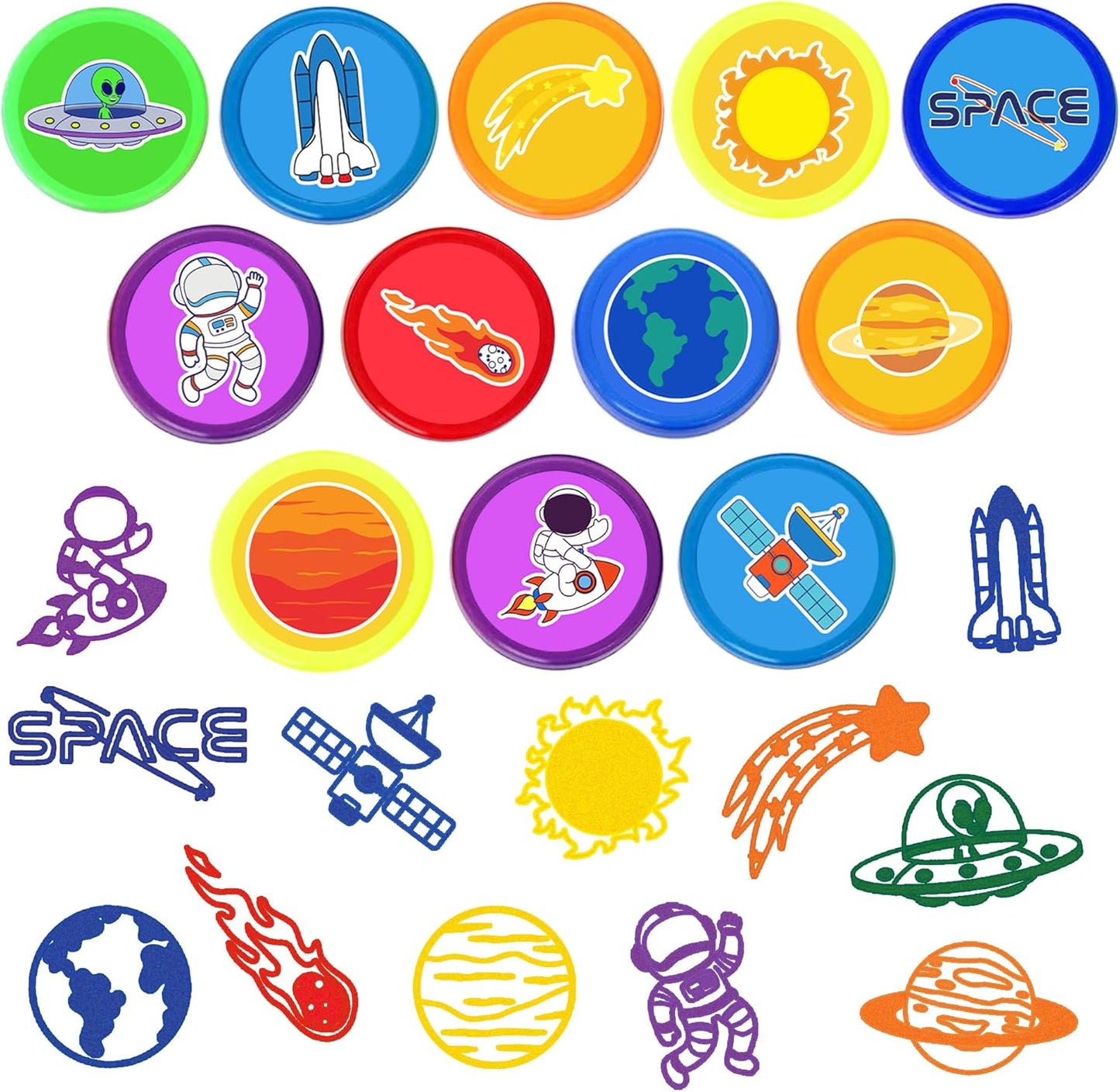 36PCS Space Party Favors - 24PCS Temporary Tattoos & 12PCS Stamps - Ideal Astronaut Galaxy Themed Birthday Card Decorations Supplies Goodie Bag Cute Rewards for Boys Girls Classroom Gifts Baby Shower