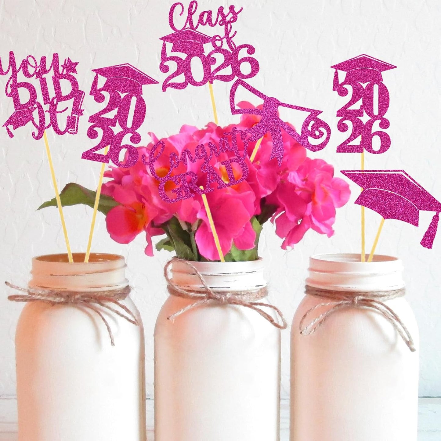 Graduation Centerpiece Sticks 24PCS Glitter Grad Picks Party Table Decor Senior High School College Sign Gold