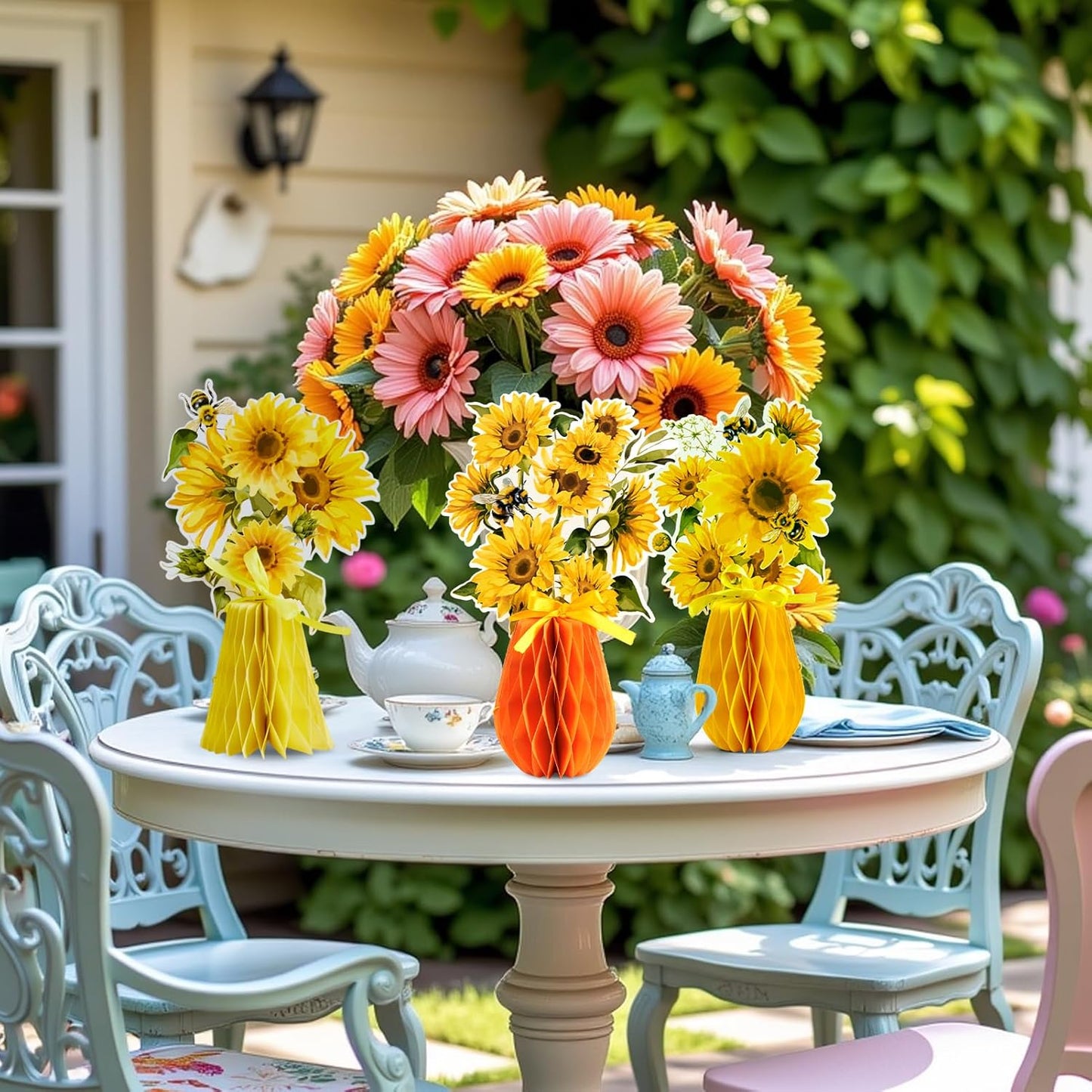 SUNBEAUTY 9PCS Spring Wildflower Party Decorations Wild Flowers Honeycomb Centerpieces for Tables Wildflower Birthday Spring Flower Theme Party Decorations for Garden Baby Shower, Easter, Mothers Day