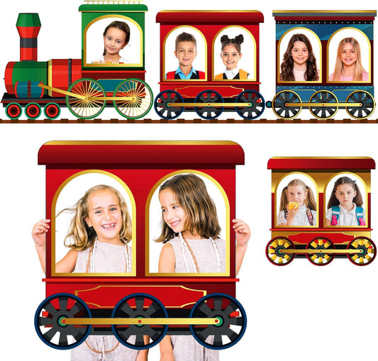 Christmas Train Shaped Photo Prop Selfie Frame Party Decor Large Fabric Vintage Train Photo Booth Props Steam Train Photo Background Retro Train Banner Backdrop Sign Xmas Happy New Year Party Supplies