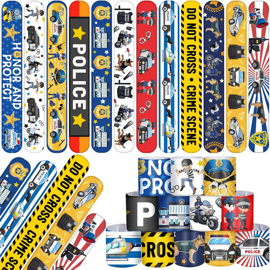 48PCS Police Party Favors Police Slap Bracelets Police Bracelets Wristbands for Police Themed Birthday Party Supplies Gifts Decorations Kids Classroom Rewards Prizes Carnival Christmas