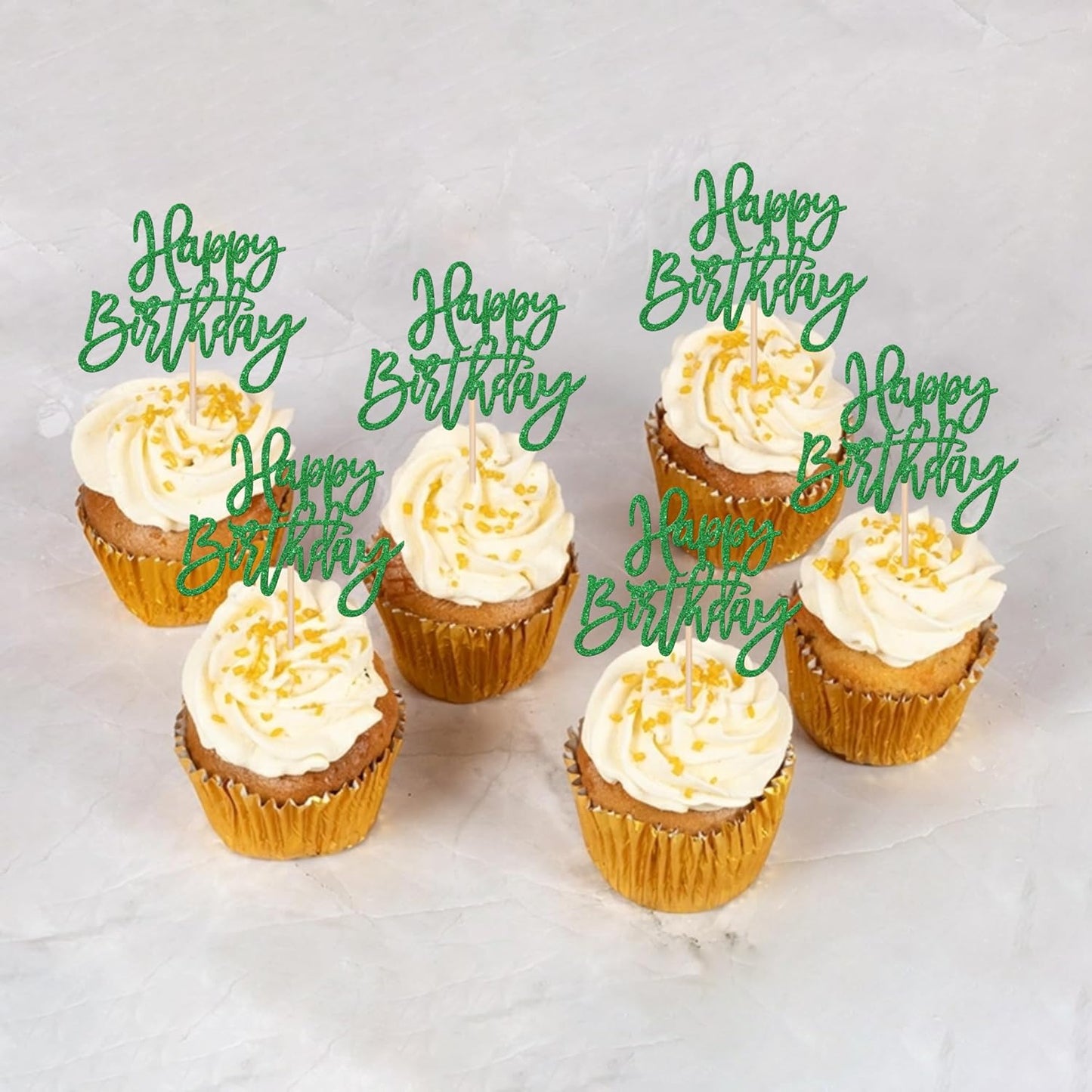 24 PCS Happy Birthday Cupcake Toppers Glitter Picks for Celebrating Anniversary Theme Party Cake Decorations Supplies Gold
