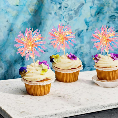 Ephlyn 30Pcs Foil Firework Cupcake Toppers Sparkle Tinsel Cupcake Picks Drink Stirrers Cocktail Food Fruit Toothpicks for Baby Shower Graduation Party Supplies White