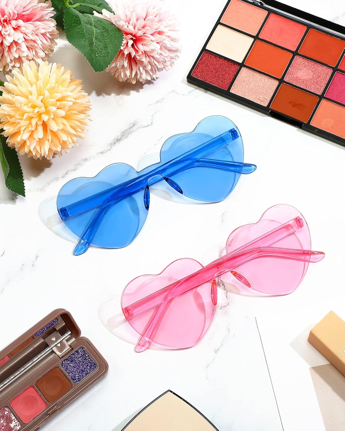 Frienda 8 Pairs Heart Shaped Sunglasses for Women Rimless Heart Glasses Candy Color Sunglasses for Party Favor
