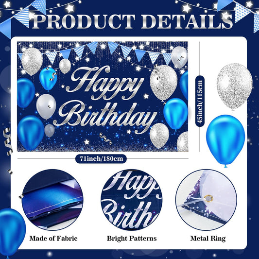 Happy Birthday Banner - Birthday Decorations for Men Women Boys Girls Blue Sliver Birthday Party Banners Welcome Happy Birthday Background Sign Theme Party Decorations Indoor Outdoor