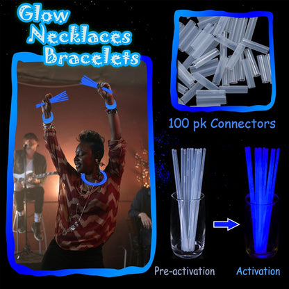 100 pk 8" Glow Sticks Bulk Party Favors, Light up Glow Necklaces & Bracelets in the Dark Party Supplies For Christmas Halloween 4th of July Birthday Neon Party (100 * Blue)
