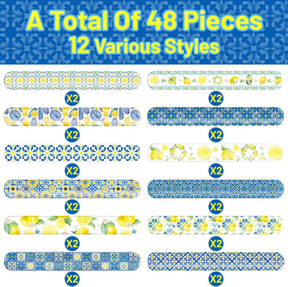 48 PCS Capri Lemon Slap Bracelets Party Favors Blue Yellow Tiles Lemon Wristbands Bracelets Goodie Bag Fillers for Lemon Birthday Decorations Supplies, Baby Shower, Bridal Shower, Class Reward Prizes