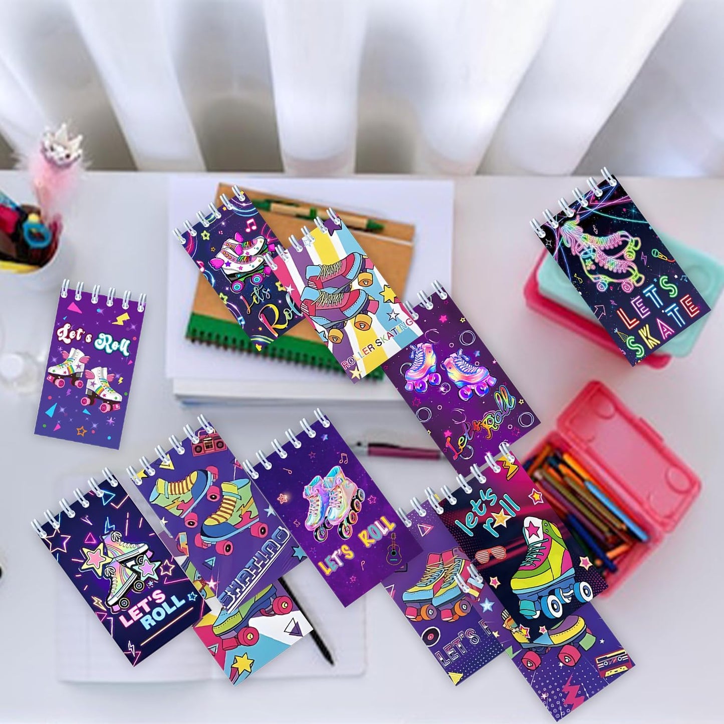 24 PCS Roller Skate Party Favors Roller Skating Notebook Roller Small Notepads Retro 60s & 80s Party Favors Supplies Roller Skating Party Decorations Retro Hip Hop Birthday Supplies