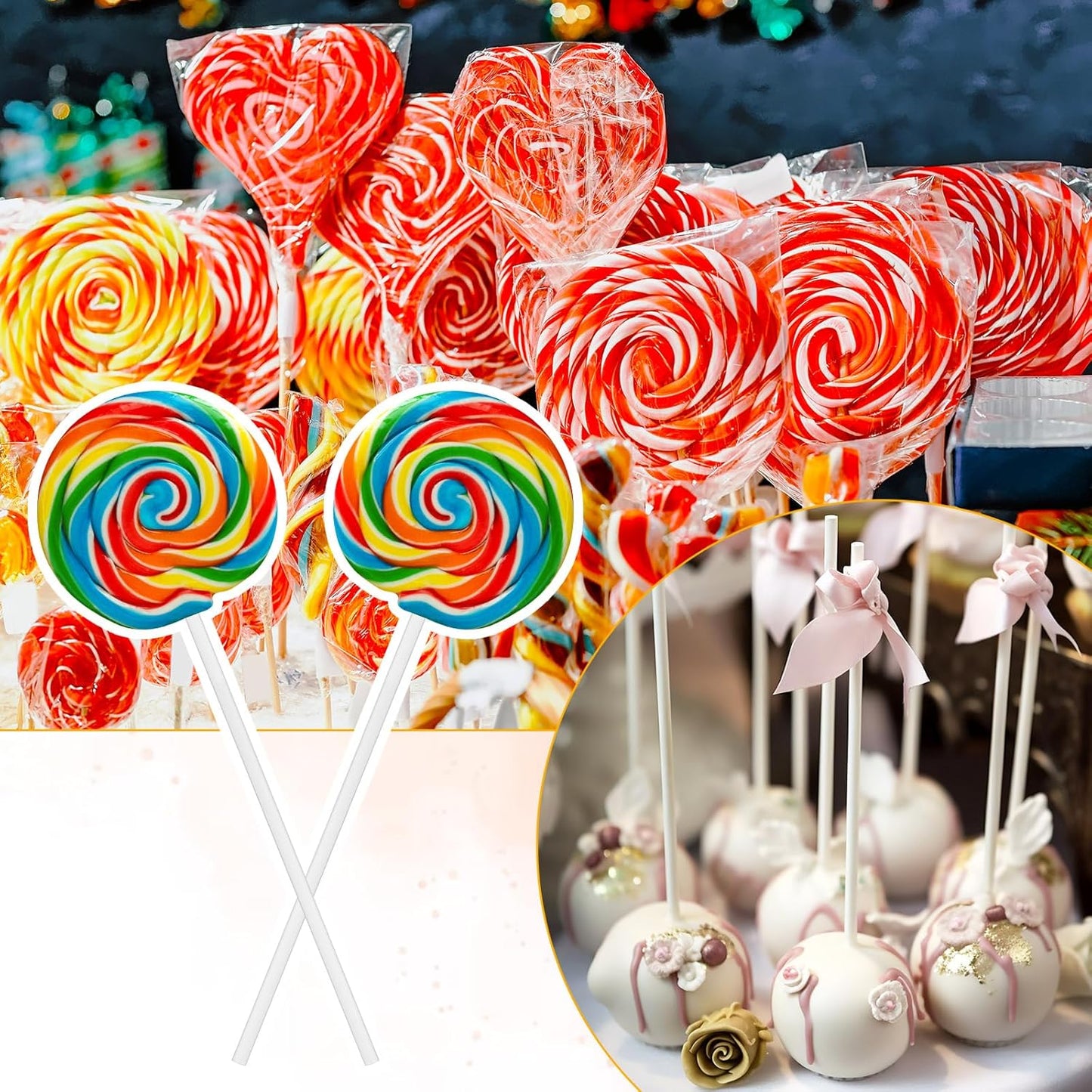 1500Pcs White Lollipop Sticks, 6IN Cake Pop Sticks with Clear Treat Bags & Gold Twist Ties for Candy Making Accessories
