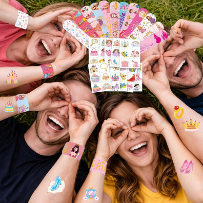 84 pcs Princess Birthday Party Supplies Favors, 24PCS Slap Bracelets and 60PCS Pre-Cut Temporary Tattoos, Goodie Bag Stuffers, Princess Celebrations Party Supplies