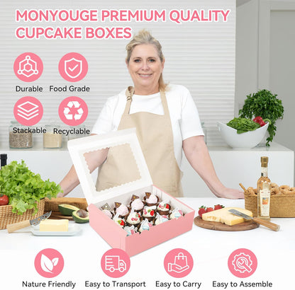 3-Set Cupcake Boxes Bulk with Clear Display Window Hold 12 Standard Cupcakes, Disposable Food Grade White Cupcake Carrier Cupcake Container, Perfect for Cupcakes Muffins Cookies Pastries