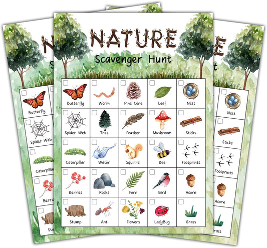 Nature Scavenger Treasure Hunt Games Cards for Friends and Family, Outdoor Scavenger Hunts, Trip Family Holiday Party Games, Find and Seek Camping Game Set -01