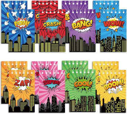 24pcs Hero Theme Mini Notebooks Party Supplies Favors Goodie Bag Stuffers Journal Pocket Notebook Supplies for City HeroTheme Birthday Party 8 Styles
