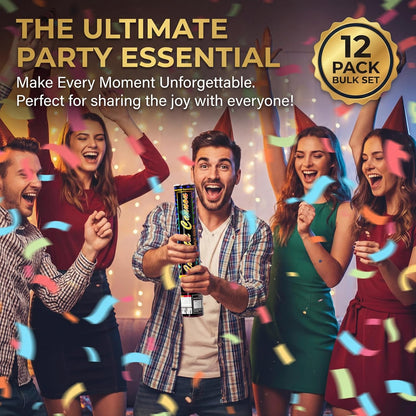 Biodegradable Confetti Cannons 12 Pack, 12" Multicolor Party Poppers for Birthday, Graduation, Wedding, Christmas, New Year & Celebration Events