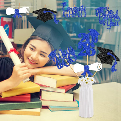 24Pcs Graduation Centerpieces for Tables: 2026 Graduation Centerpiece Sticks Class of 2026 for Grad Table Decorations Congrats Decorations (Black)