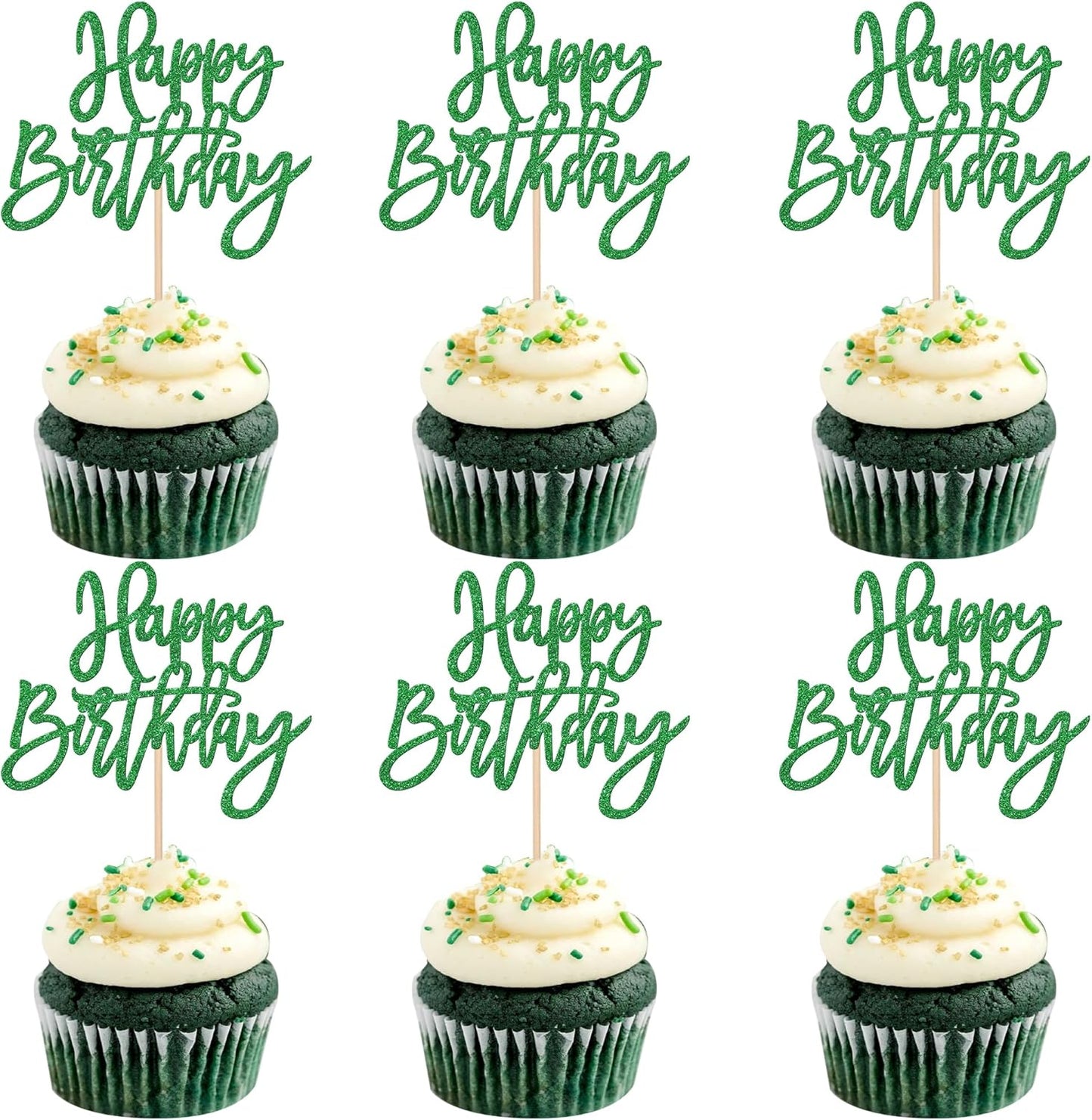 24 PCS Happy Birthday Cupcake Toppers Glitter Picks for Celebrating Anniversary Theme Party Cake Decorations Supplies Gold