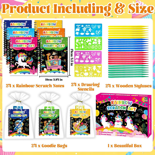 Elfew 24 Pack Scratch Art Party Favors for Kids 8-12, Rainbow Scratch Notebook Crafts Set, Birthday Party Favors for Kids 4-8, Coloring Books Goodie Bags Stuffers, Bulk Classroom Gifts Student Prizes