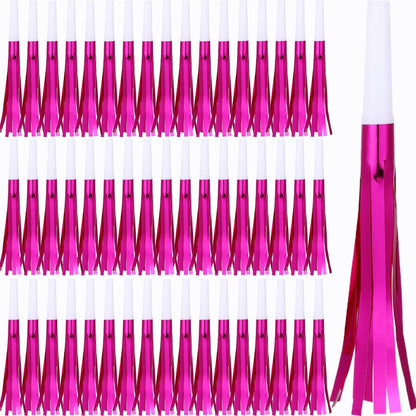 Noise Makers Party Horns, 60 Pack, Purple Metallic Glitter with Fringe, for Birthday, Wedding, New Year