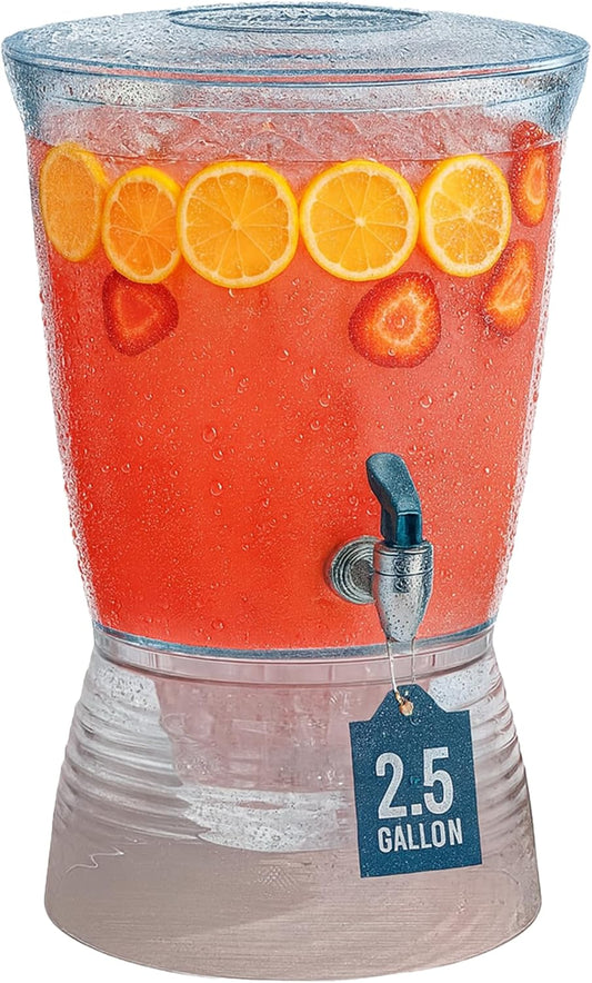 Drink Dispenser for Parties (2.5 Gallon) Large Plastic Water Dispenser for Counter Tops, No Mess, Easy to Assemble & Wash, Up to 40 Drinks, For Drinks, Juice, Punch & Water (1 Pack)